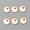 Picture of Zinc Based Alloy Pet Memorial Charms Round Disc Gold Plated White Heart Message " I Love Dogs " Enamel 18mm x 14mm, 5 PCs