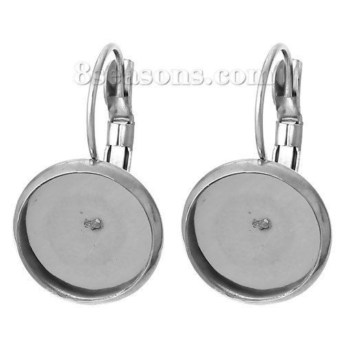Image de Boucles d'Oreilles Clips Clips d'oreille en Acier Inoxydable Argent Mat, Cabochon Rapportable (Taille à Incruster 8mm) 18mm x 10mm, 10 Pcs