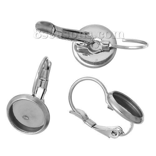 Image de Boucles d'Oreilles Clips Clips d'oreille en Acier Inoxydable Argent Mat, Cabochon Rapportable (Taille à Incruster 8mm) 18mm x 10mm, 10 Pcs