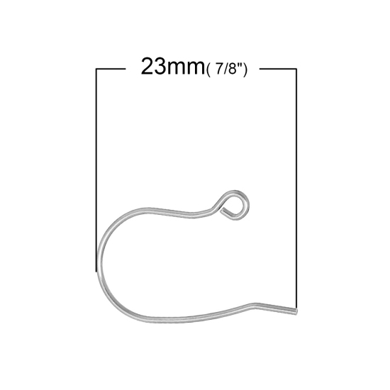 ステンレス鋼 ピアスフックピアスフックイヤリングパーツ U字形 シルバートーン 23mm x 15mm、ワイヤーサイズ:（20ゲージ）、 100 個 の画像