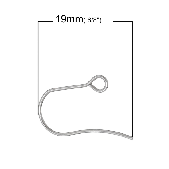 ステンレス鋼 ピアスフックピアスフックイヤリングパーツ U字形 シルバートーン 19mm x 14mm、 ワイヤーサイズ:（21ゲージ）、100 個 の画像