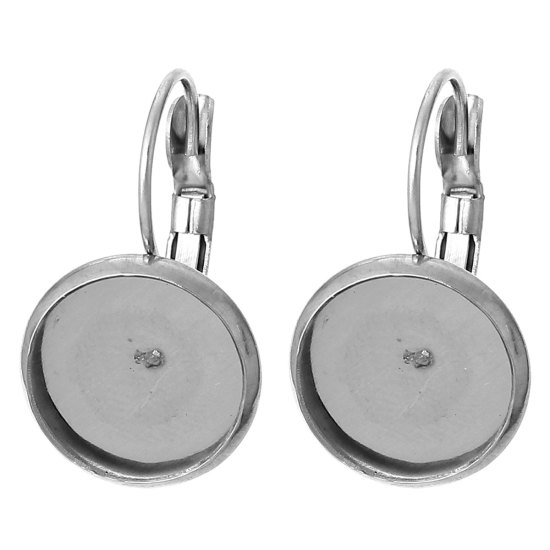 Image de Boucles d'Oreilles Clips Clips d'oreille en Acier Inoxydable Argent Mat, Cabochon Rapportable (Taille à Incruster 12mm) 23mm x 14mm, 10 Pcs