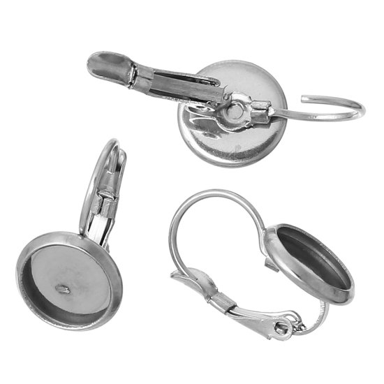 Image de Boucles d'Oreilles Clips Clips d'oreille en Acier Inoxydable Argent Mat, Cabochon Rapportable (Taille à Incruster 12mm) 23mm x 14mm, 10 Pcs