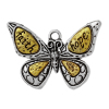 Picture of Zinc Based Alloy Insect Pendants Gold Tone Antique Gold & Antique Silver Color Two Tone Butterfly Animal Message " faith hope " 31mm x 22mm, 10 PCs