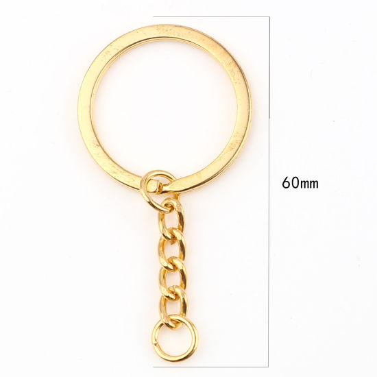 Image de Porte-Clés en Alliage de Fer Doré Plat-Rond 60mm x 30mm, 30 Pcs