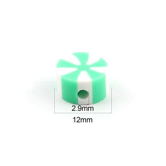 Image de Perles en Pâte Polymère Bonbon Couleur au Hasard Rond 9mm Dia, 12mm x 9mm, Taille de Trou: 2.9mm, 100 Pcs