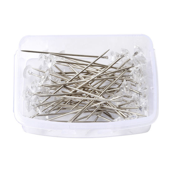 Image de 1 Boîte ( 50 Pcs/Boîte) Aiguille de Positionnement de Couture en Alliage de Zinc+Acrylique Diamant Argent Mat Argent Mat, 38mm x 6mm