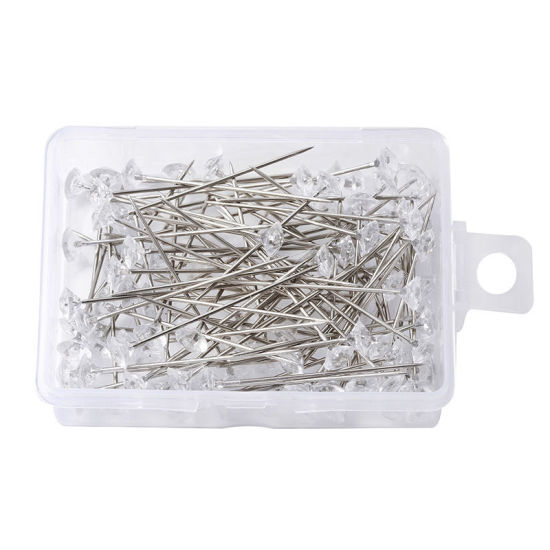 Image de 1 Boîte ( 100 Pcs/Boîte) Aiguille de Positionnement de Couture en Alliage de Zinc+Acrylique Diamant Argent Mat Argent Mat, 38mm x 6mm