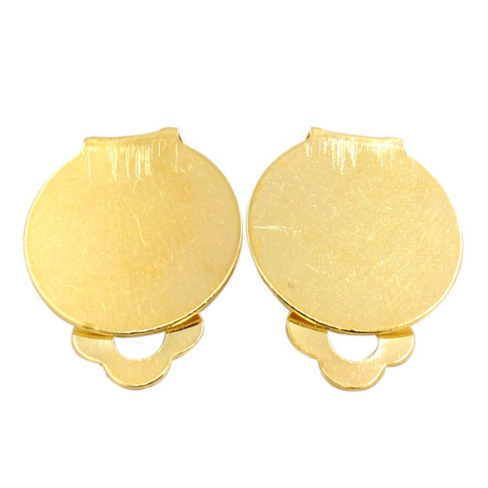 Image de Boucles d'Oreilles Dormeuses en Alliage Rond Doré (Convenable à Cabochon 15mm Dia) 22mm x 15mm, 20 PCs