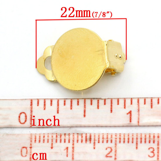 Image de Boucles d'Oreilles Dormeuses en Alliage Rond Doré (Convenable à Cabochon 15mm Dia) 22mm x 15mm, 20 PCs