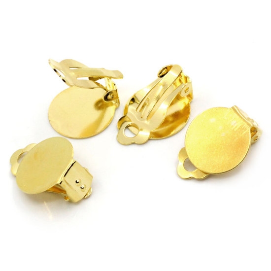 Image de Boucles d'Oreilles Dormeuses en Alliage Rond Doré (Convenable à Cabochon 15mm Dia) 22mm x 15mm, 20 PCs