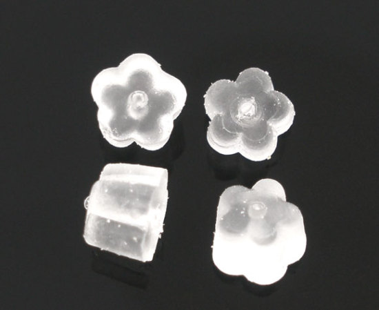 Picture of Rubber Ear Nuts Post Stopper Earring Findings Flower Clear 4mm x 4mm, 1000 PCs
