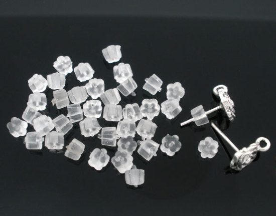 Picture of Rubber Ear Nuts Post Stopper Earring Findings Flower Clear 4mm x 4mm, 1000 PCs