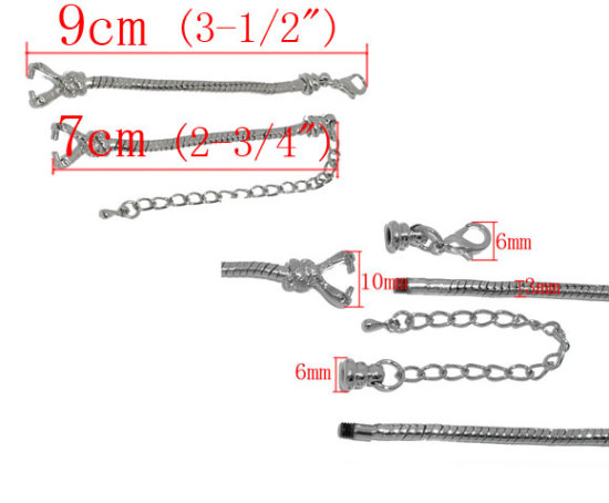 Изображение Цепочки "Змейка" для Часов 8cm и 9cm, Серебряный Тон, Смешанный  ,Проданные 2 комплекта