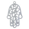 Picture of 304 Stainless Steel Filigree Stamping Pendants Hamsa Symbol Hand Silver Tone Hollow 48mm(1 7/8") x 28mm(1 1/8"), 10 PCs