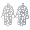 Picture of 304 Stainless Steel Filigree Stamping Pendants Hamsa Symbol Hand Silver Tone Hollow 48mm(1 7/8") x 28mm(1 1/8"), 10 PCs