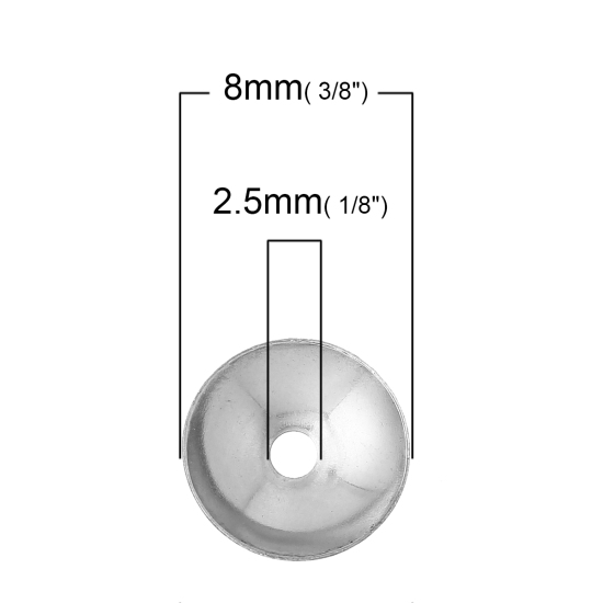 304ステンレス鋼 座金 円形 シルバートーン (ビーズに適応サイズ： 12mm) 8mm直径、 50 個 の画像