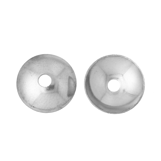 304ステンレス鋼 座金 円形 シルバートーン (ビーズに適応サイズ： 12mm) 8mm直径、 50 個 の画像