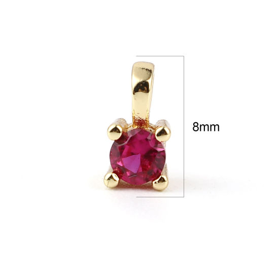 Imagen de Latón Colgantes Charms Chapado en Oro Cuadrado Fucsia Rhinestone 8mm x 5mm, 2 Unidades
