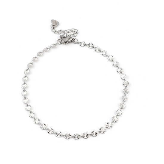 Image de Chaînes de Cheville Élégant en 304 Acier Inoxydable Argent Mat Rond Motif Sculpté 23cm long, 1 Pièce