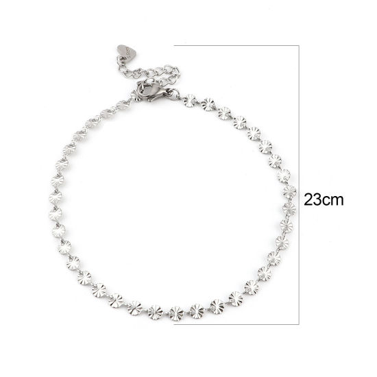 Image de Chaînes de Cheville Élégant en 304 Acier Inoxydable Argent Mat Rond Motif Sculpté 23cm long, 1 Pièce