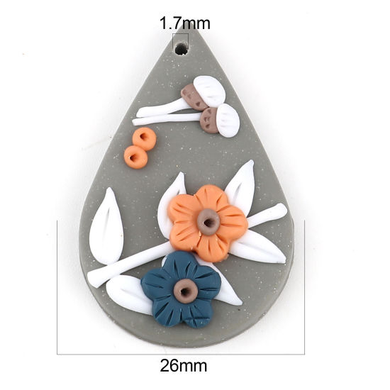 粘土 ペンダント 滴 ドロップ 多色 花 40mm x 26mm、 2 個 の画像