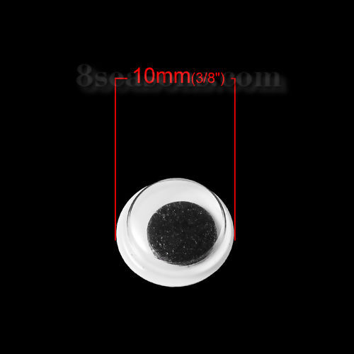 Imagen de Hacer muñeca ABS de Ojo , Negro & Blanco Autoadhesivo 10.0mm, 50 Unidades