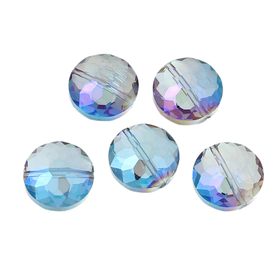 Image de Perles en Verre Forme Plat-Rond Couleur AB transparent à facettes Diamètre: 14mm, Tailles de Trous: 1.4mm, 20 Pcs