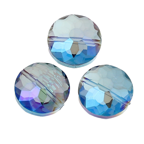 Image de Perles en Verre Forme Plat-Rond Couleur AB transparent à facettes Diamètre: 14mm, Tailles de Trous: 1.4mm, 20 Pcs