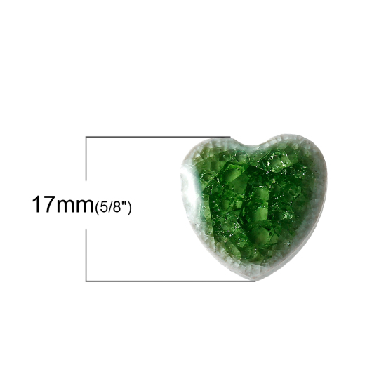 Picture of Ceramics & Glass Dome Seals Cabochons Heart Flatback Green Crackle Pattern 17mm( 5/8") x 17mm( 5/8"), 5 PCs