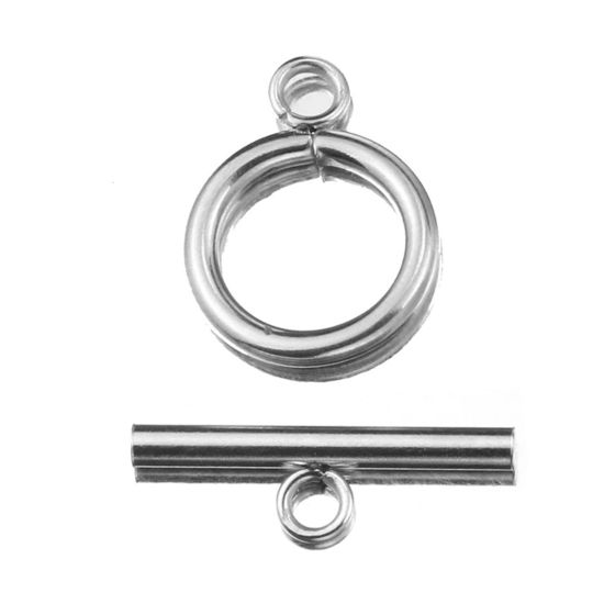 ステンレス鋼 トグルクラスプ 環状 シルバートーン25x7mm 20x15mm、 2 セット の画像