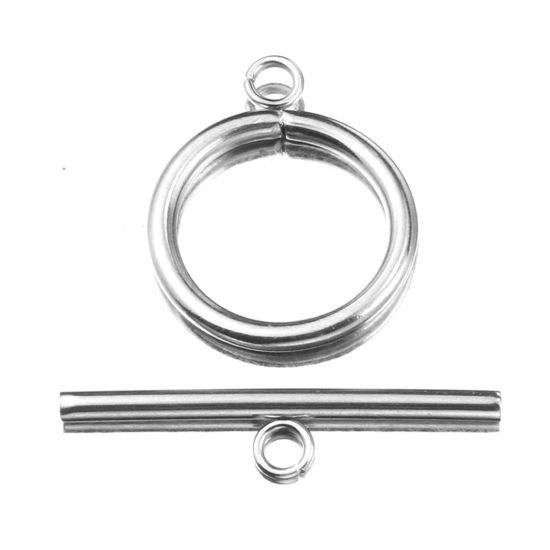 ステンレス鋼 トグルクラスプ 環状 シルバートーン 3.5x0.7cm 2.7x2.2cm、 2 セット の画像