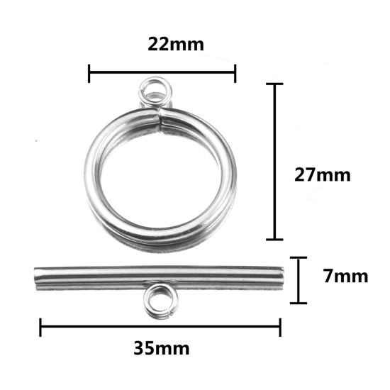 ステンレス鋼 トグルクラスプ 環状 シルバートーン 3.5x0.7cm 2.7x2.2cm、 2 セット の画像