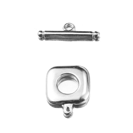 ステンレス鋼 トグルクラスプ 正方形 円形 シルバートーン21x6mm 18x15mm、 2 セット の画像