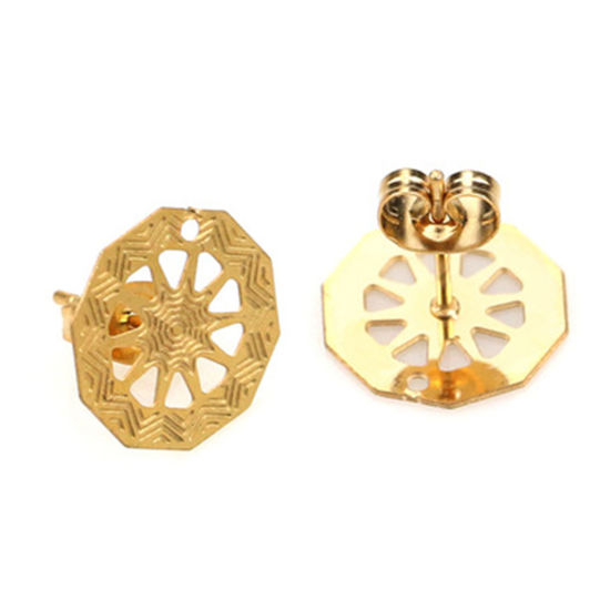 Immagine di 2 Pz Acciaio Inossidabile Orecchini a Perno Ragnatela Placcato Oro 18K Con Loop 13mm x 13mm, Posta/Filo Dimensione: (21 misura)