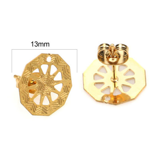 Immagine di 2 Pz Acciaio Inossidabile Orecchini a Perno Ragnatela Placcato Oro 18K Con Loop 13mm x 13mm, Posta/Filo Dimensione: (21 misura)