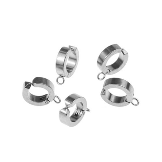 Imagen de Acero Inoxidable Pendientes con Clip Sin Perforaciones Ronda Tono de Plata W/ Lazo 15mm x 14mm, 6 Unidades