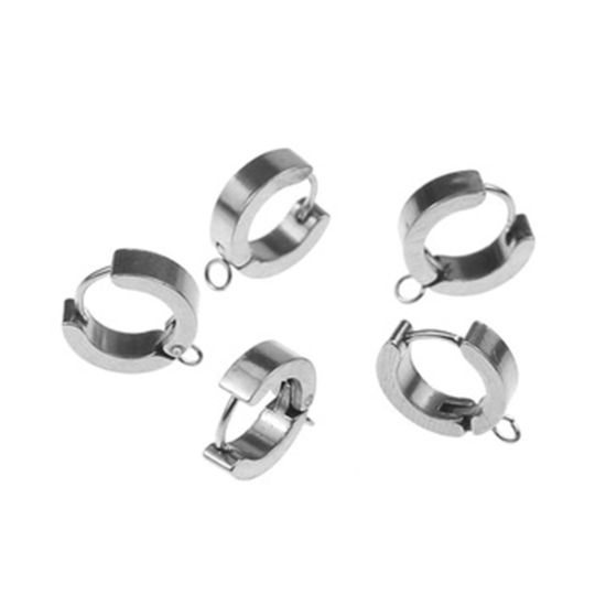 Imagen de Acero Inoxidable Pendientes Círculos Ronda Tono de Plata W/ Lazo 15mm x 14mm, 6 Unidades