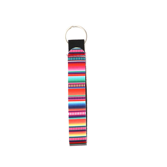 Immagine di Neoprene Anello Portachiavi Tono Argento Multicolore Rettangolo Striscia 15.5cm, 2 Pz