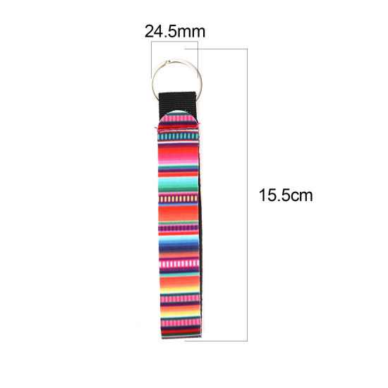 Immagine di Neoprene Anello Portachiavi Tono Argento Multicolore Rettangolo Striscia 15.5cm, 2 Pz