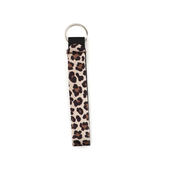 Immagine di Neoprene Anello Portachiavi Tono Argento Marrone & Nero Rettangolo Leopardo 15.5cm, 2 Pz