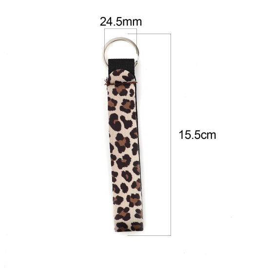 Immagine di Neoprene Anello Portachiavi Tono Argento Marrone & Nero Rettangolo Leopardo 15.5cm, 2 Pz