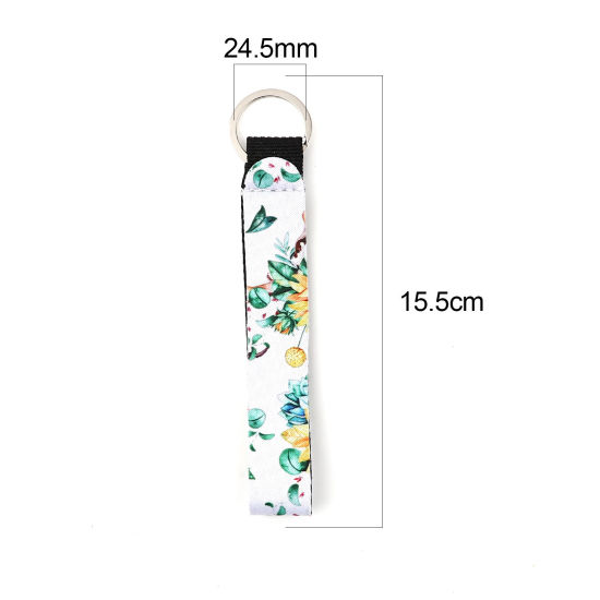 Immagine di Neoprene Anello Portachiavi Tono Argento Verde & Giallo Rettangolo Girasole 15.5cm, 2 Pz