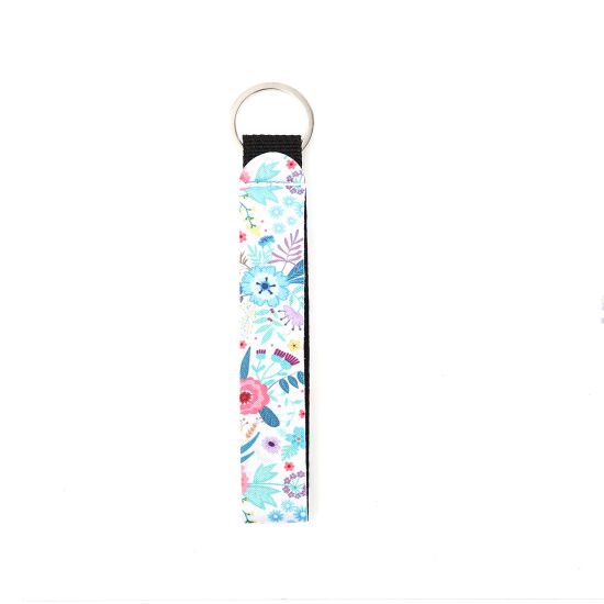 Immagine di Neoprene Anello Portachiavi Tono Argento Multicolore Rettangolo Fiore 15.5cm, 2 Pz