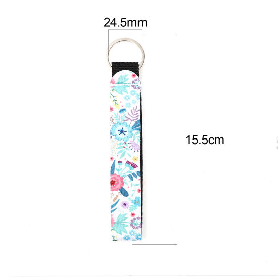Immagine di Neoprene Anello Portachiavi Tono Argento Multicolore Rettangolo Fiore 15.5cm, 2 Pz
