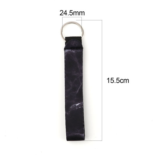 Immagine di Neoprene Anello Portachiavi Tono Argento Nero Rettangolo 15.5cm, 2 Pz