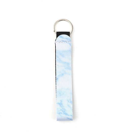 Immagine di Neoprene Anello Portachiavi Tono Argento Blu Chiaro Rettangolo 15.5cm, 2 Pz