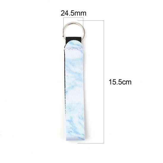 Immagine di Neoprene Anello Portachiavi Tono Argento Blu Chiaro Rettangolo 15.5cm, 2 Pz