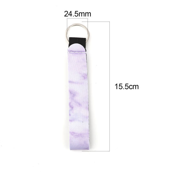 Immagine di Neoprene Anello Portachiavi Tono Argento Viola Grigio Rettangolo 15.5cm, 2 Pz