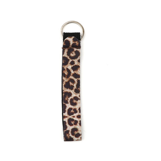 Immagine di Neoprene Anello Portachiavi Tono Argento Caffè Chiaro Rettangolo Leopardo 15.5cm, 2 Pz
